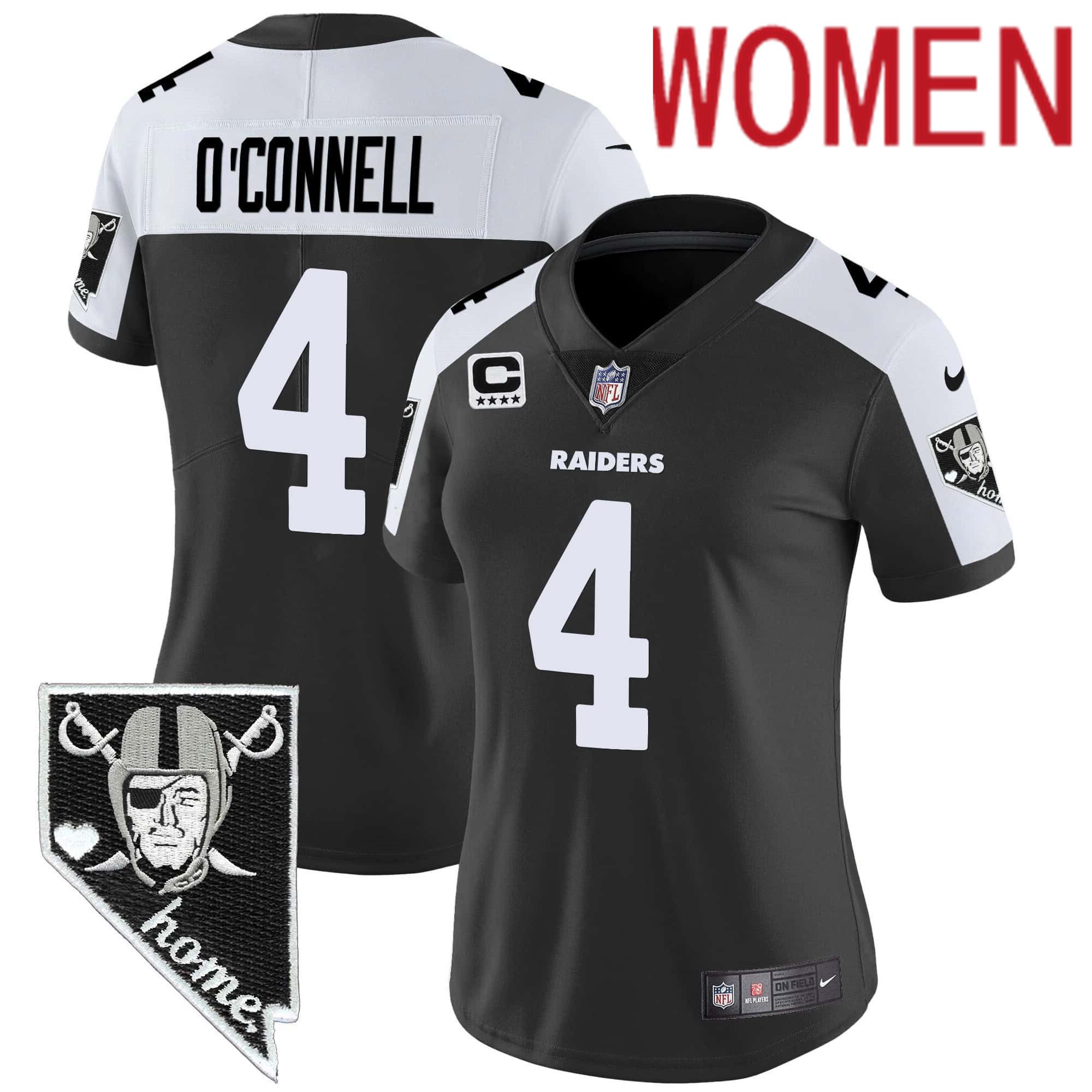 Women Oakland Raiders #4 OConnell Black 2024 Nike Nevada Home Patch Vapor NFL Jersey